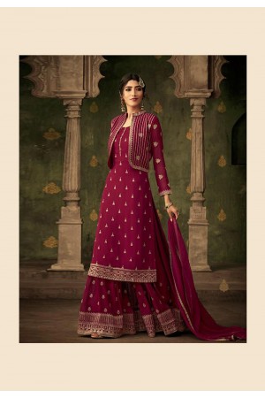 Magenta georgette embroidered sharara suit with jacket  70001